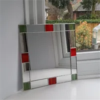 Art Deco Square Mirror - Orange / Red