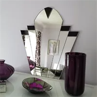 Art Deco vintage style wall mirror in black stained glass