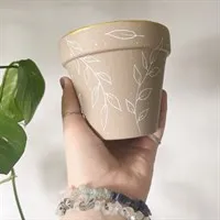 Beige Leaf 11cm Terracotta Plant Pot