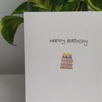 Birthday Cake Watercolour Card (purple)
