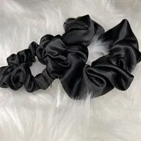 Black Silky Feel Satin Hair Scrunchies