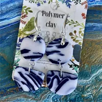 Blue And White Polymer Clay Earrings