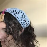 Blue Crochet Scalloped Headscarf