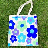 Blue Daisy Hand Painted Cotton Tote Bag