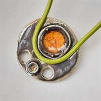 Bronze Porcelain Green Leather Necklace