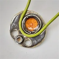 Bronze Porcelain Green Leather Necklace