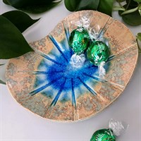 Ceramic blue glass sunburst trinket dish