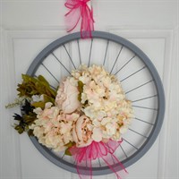 Champagne Hydrangea Bike Wheel Wreath
