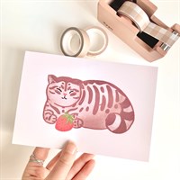 Chubby Cat And Strawberry Art Print