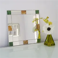 Green and amber Art Deco stained glass mirror