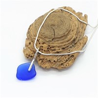 Cobalt blue sea glass pendant and chain