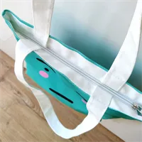 Cotton Aqua Cute Zipped Tote Bag 6