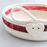 Cotton Rope Bowl With Red Fabric Trim