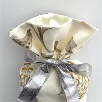 Cream Gift Bag - Gold Floral Embroidery