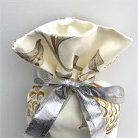 Cream Gift Bag - Gold Floral Embroidery lining and bow gallery shot 8