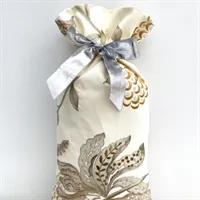 Cream Gift Bag - Gold Floral Embroidery Front
