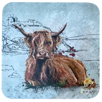 2/6 The hairy highland cow. Animal & Criccieth Castle Coasters