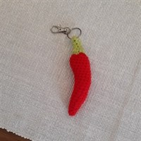 Crochet chilli pepper keyring