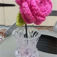 Crochet hot pink rose in crystal cut vas 2 gallery shot 9