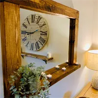 Dark Oak waxed mirror with shelf handcrafted