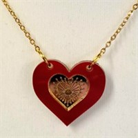 Deco engraved mirror heart necklace