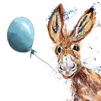 Donkey, Blue Balloon, Card, Unique.