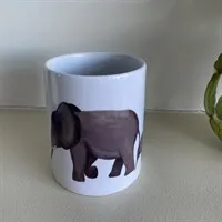 Elephant mug, mom and baby, view with handle at back. gallery shot 1