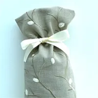 Embroidered Cream Linen Gift Bag