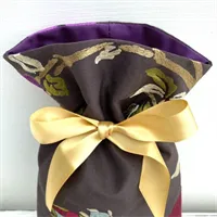 Embroidered Gift Bag Brown with Flowers Lining 2