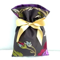 Embroidered Gift Bag Brown with Flowers Bow 3