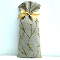 Embroidered Ochre Linen Gift Bag