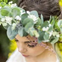 Eucalyptus Faux Flower Bridal Crown details gallery shot 5