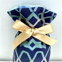 Fabric Gift Bag Blue Patterned Jacquard