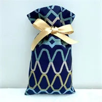 Fabric Gift Bag Blue Patterned Jacquard Front 2
