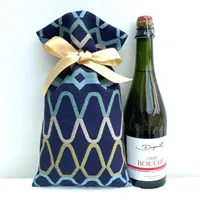 Fabric Gift Bag Blue Patterned Jacquard Size 3