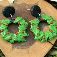 Fabulous Christmas Holly Wreath Earrings 1