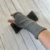 Fingerless Mitts, Dark Grey, Ribbed