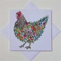 Floral Chicken Art Greetings Card