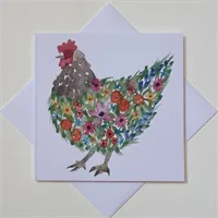 Floral Chicken greetings card  - chicken 1