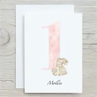 Flower Bunny 1st Birthday Card