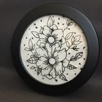 Framed duel flower hand embroidery