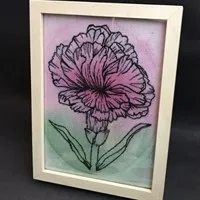 Framed carnation watercolour embroidery
