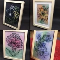 Framed embroidery watercolour flowers