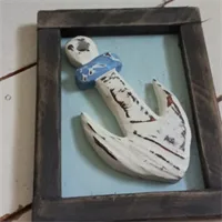 Framed Handmade Wooden Anchor