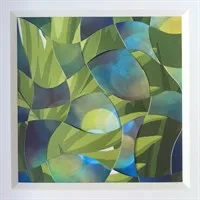 Framed woven paper art 'Spring Green' close up