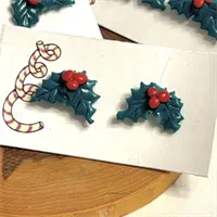 Fun Christmas Holly Stud Earrings