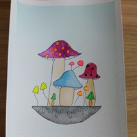 Funky Mushroom A5 watercolour painting