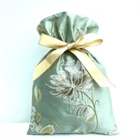 Gift Bag Embroidered Blue-green Silk