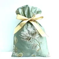 Gift Bag Embroidered Blue-Green Silk Front 1 gallery shot 12