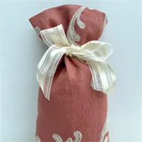 Coral Gift Bag Embroidered Linen Fabric